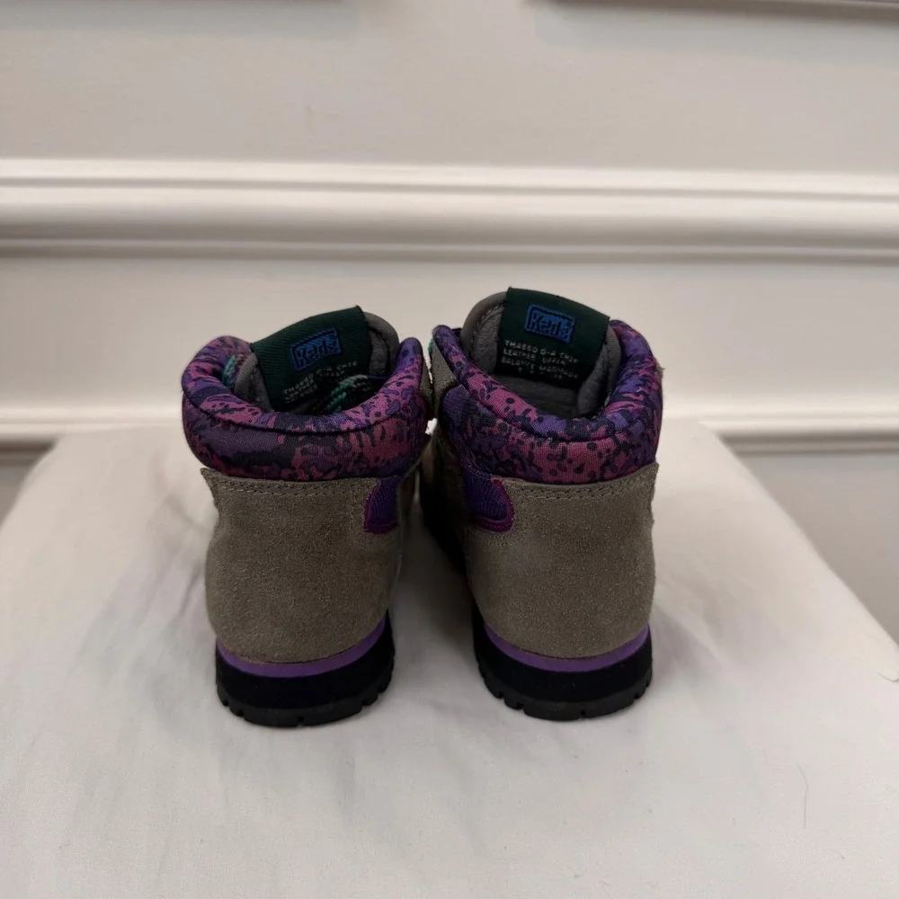 Vintage Keds Outdoor Kids Hiking Boots Grey Purple Suede Leopard Print Size 5.5M